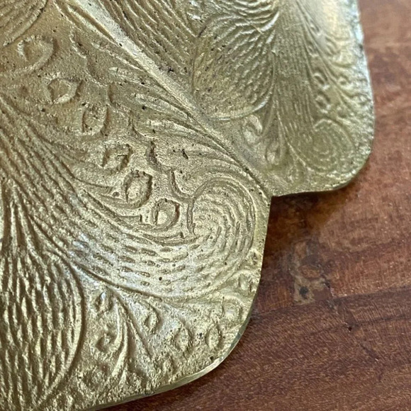 Vintage Handpainted Iris  Flowers on Solid Brass Trinket Dish - Picture 9 of 12